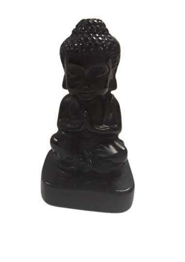 Carved Obsidian Crystal Buddha Praying